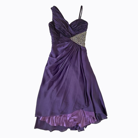 Vtg Babydoll Purple Dress SzXS/S Asymmetrical Ruched Bodice Y2K Whimsigoth Fairy - Picture 1 of 12